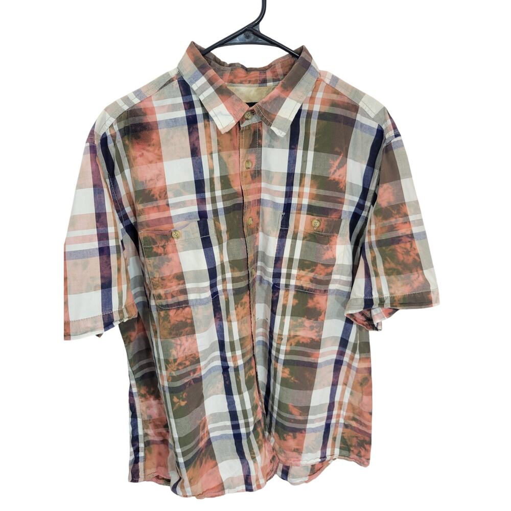 Outdoor‎ Life Reverse Tie Dye Plaid Short Sleeve Button Down Shirt Men's XL